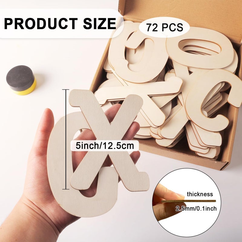 Focal20 5 Inch Wooden Letters for Crafts Small Wooden Letters for Wall Decor Unfinished Wood Alphabet Letters Wooden Numbers for DIY Wall Decor Learning Spelling Birthday Party Home Decoration 72 Pcs - Image 2